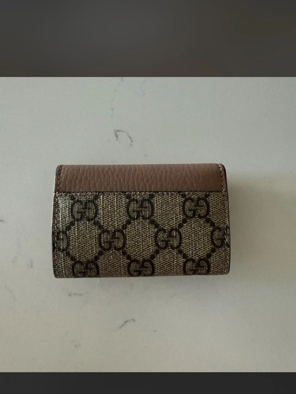 Gucci Beige/Pink Leather GG Supreme 6-Ring Key & Card Holder